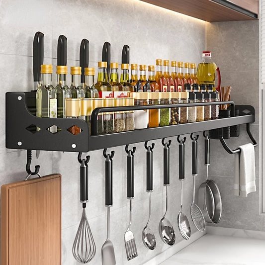 Kitchen Spice Rack Multifunctional Storage Rack Knife Spoon Spice Organizer Aluminum Wallmounted Kitchen Shelf Kitchen Organizer